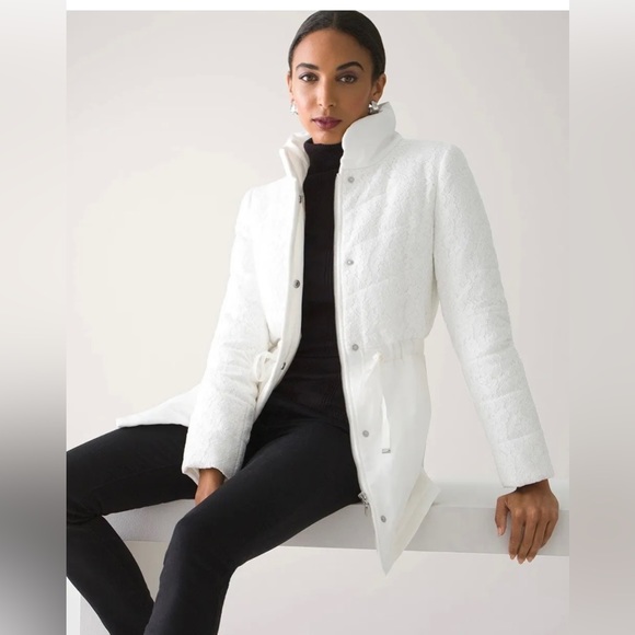 NWT WHBM CHEVRON WHITE LACE PUFFER COAT medium